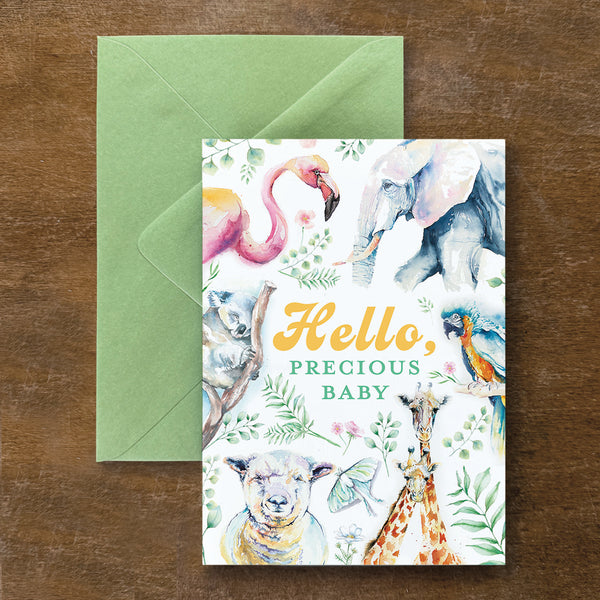 Hello Baby Jungle Watercolor Card