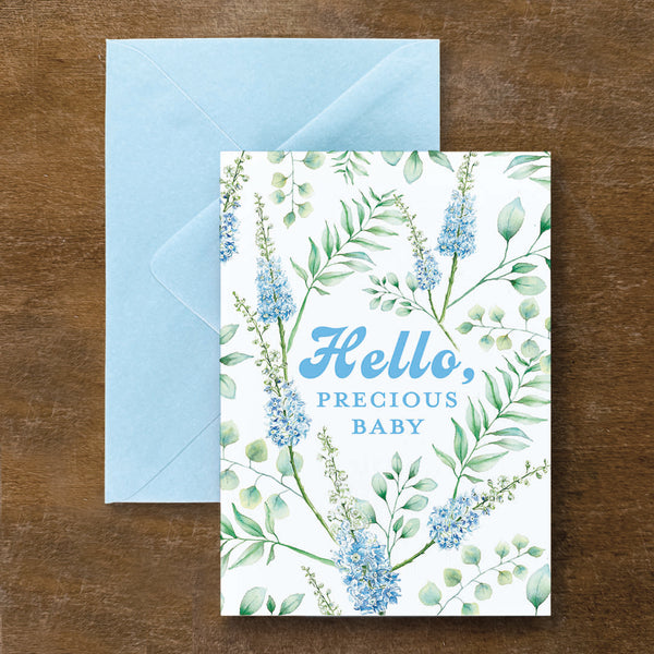 Hello Baby Blue Watercolor Card