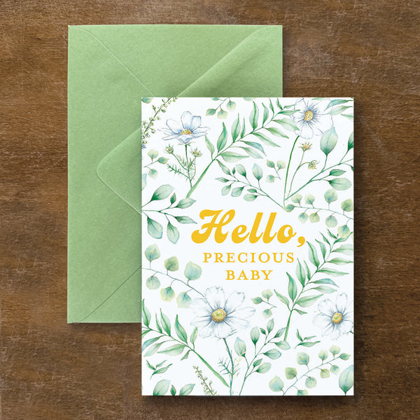 Hello Baby Floral Watercolor Card
