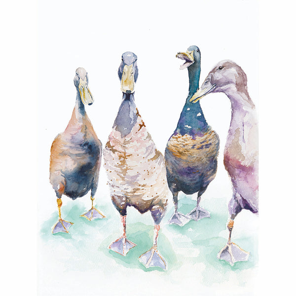 Indian Runner Ducklings Watercolor Print
