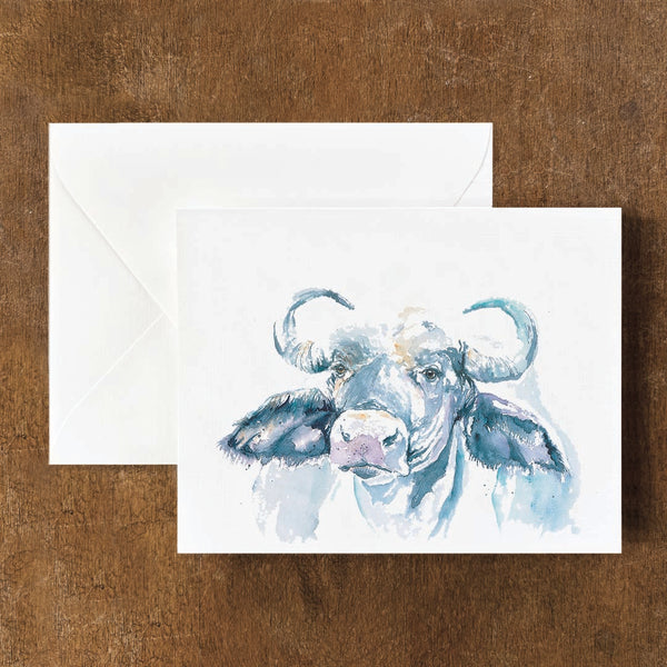 African Buffalo Watercolor Greeting Card