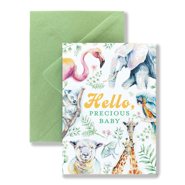 Hello Baby Jungle Watercolor Card