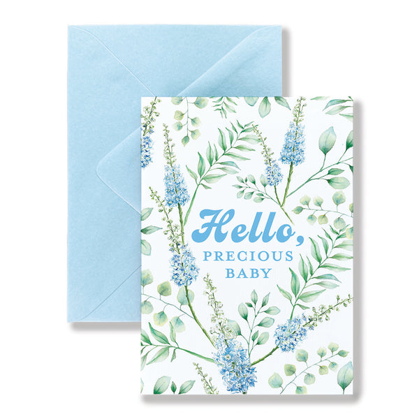 Hello Baby Blue Watercolor Card