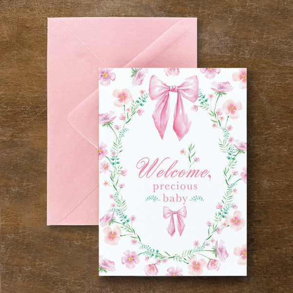 Welcome Baby Pink Watercolor Card