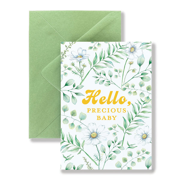 Hello Baby Floral Watercolor Card
