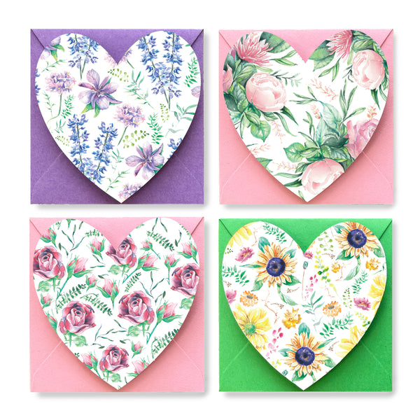 Watercolor Floral Heart Valentine Notecards