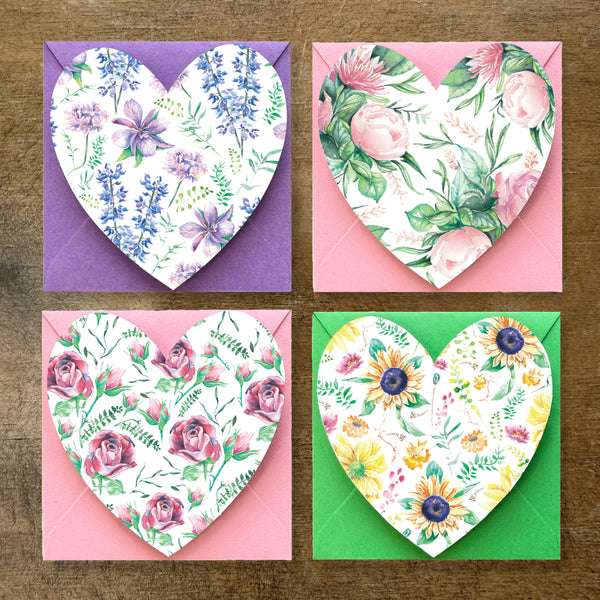 Watercolor Floral Heart Valentine Notecards