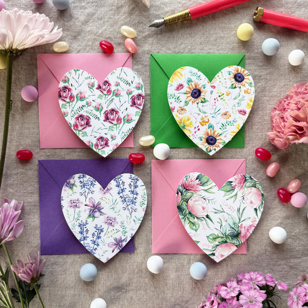Watercolor Floral Heart Valentine Notecards