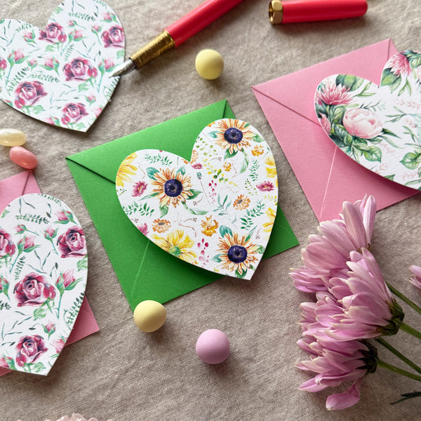 Watercolor Floral Heart Valentine Notecards