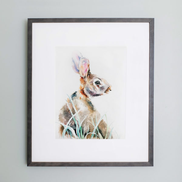 Watercolor of a rabbit framed