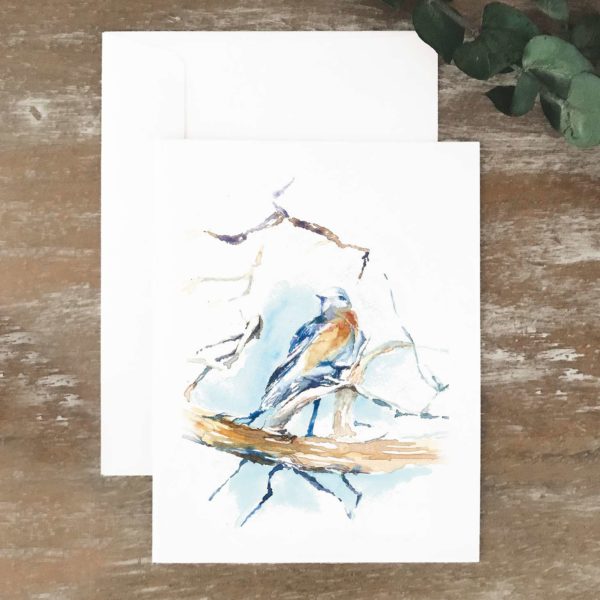 A2 greeting card of a bluebird in a tree