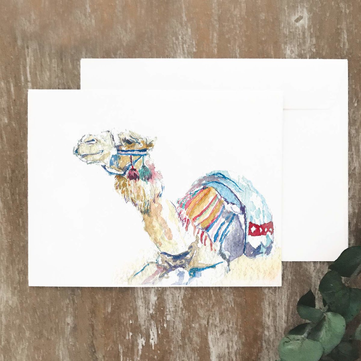 A2 greeting card of a camel in Petra