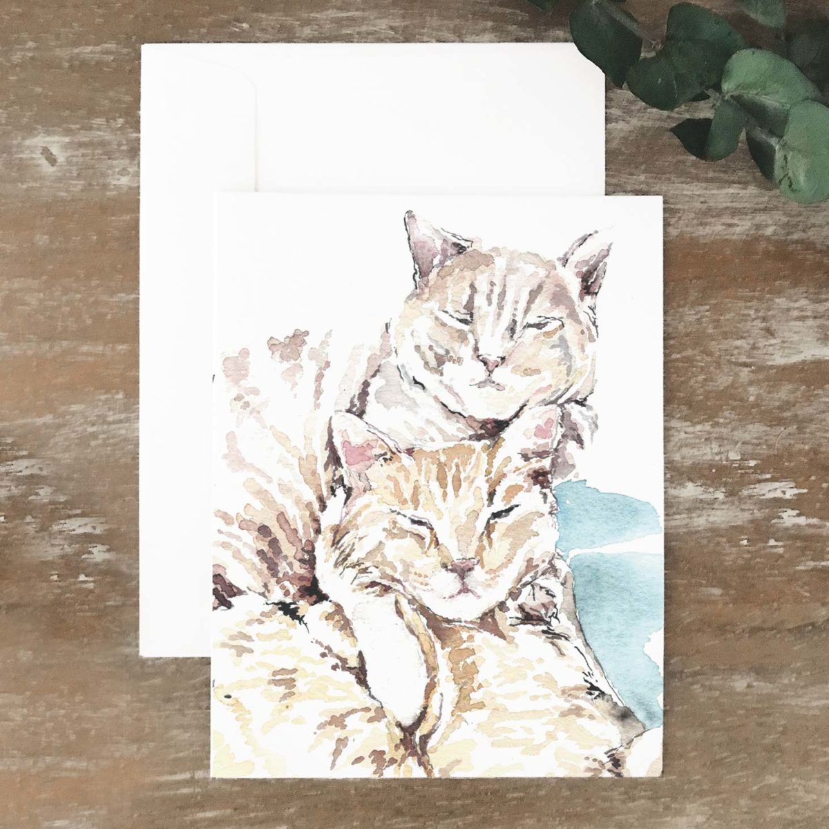 A2 greeting card of 2 cats napping