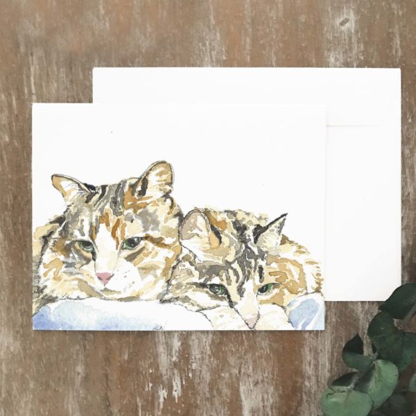 A2 greeting card of two cats snuggling