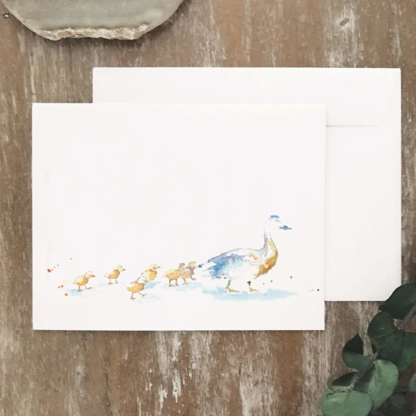 A2 greeting card of ducks in a row behind a mama duck