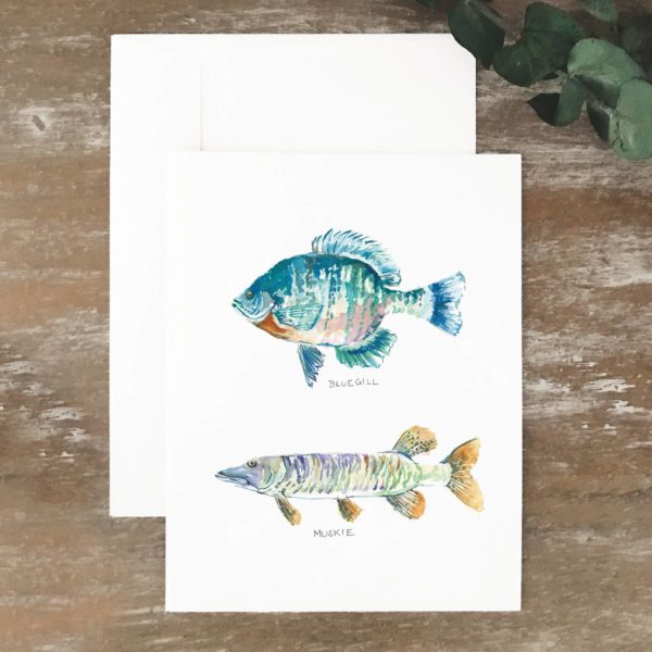 A2 greeting card of a bluegill and a muskie