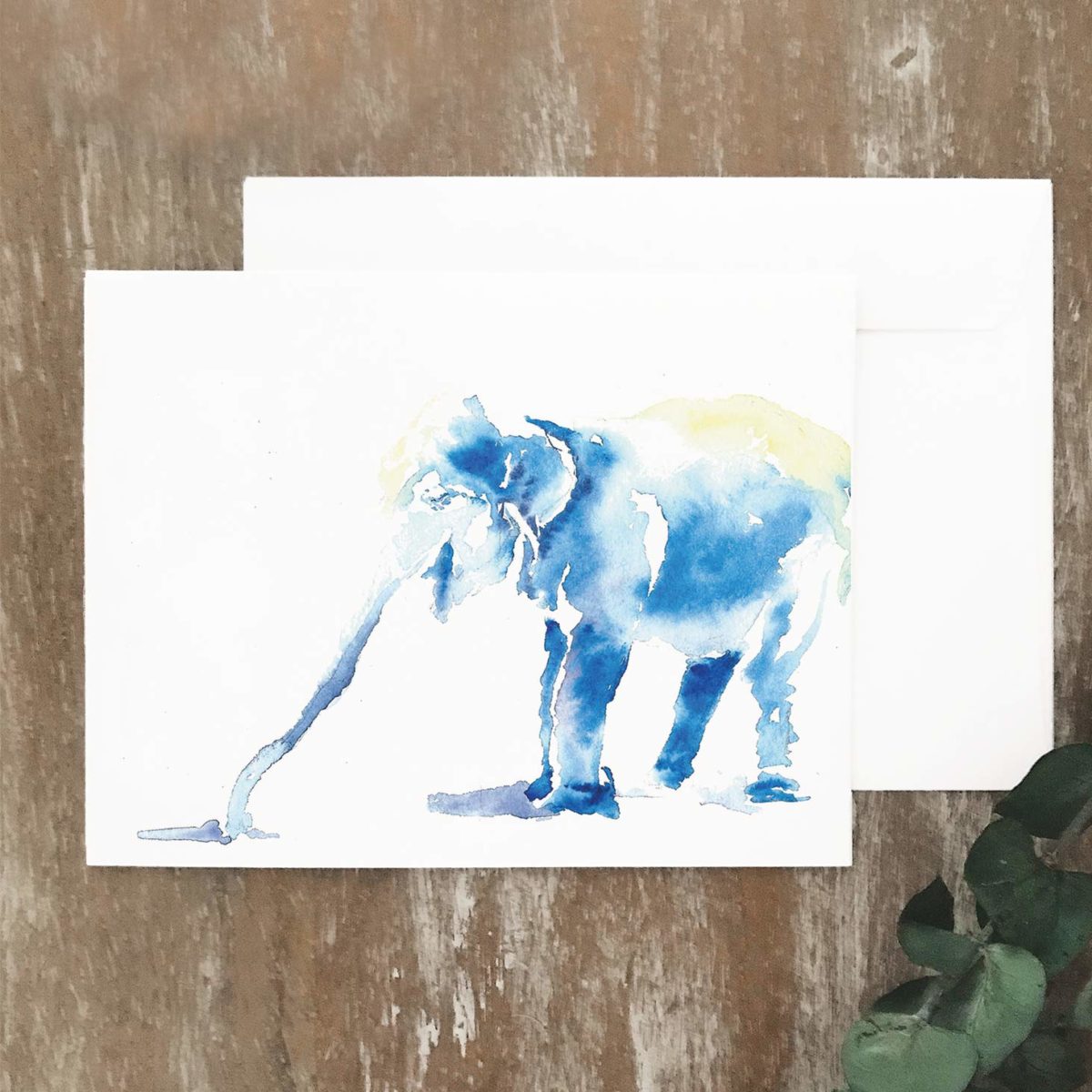 A2 greeting card of blue elephant