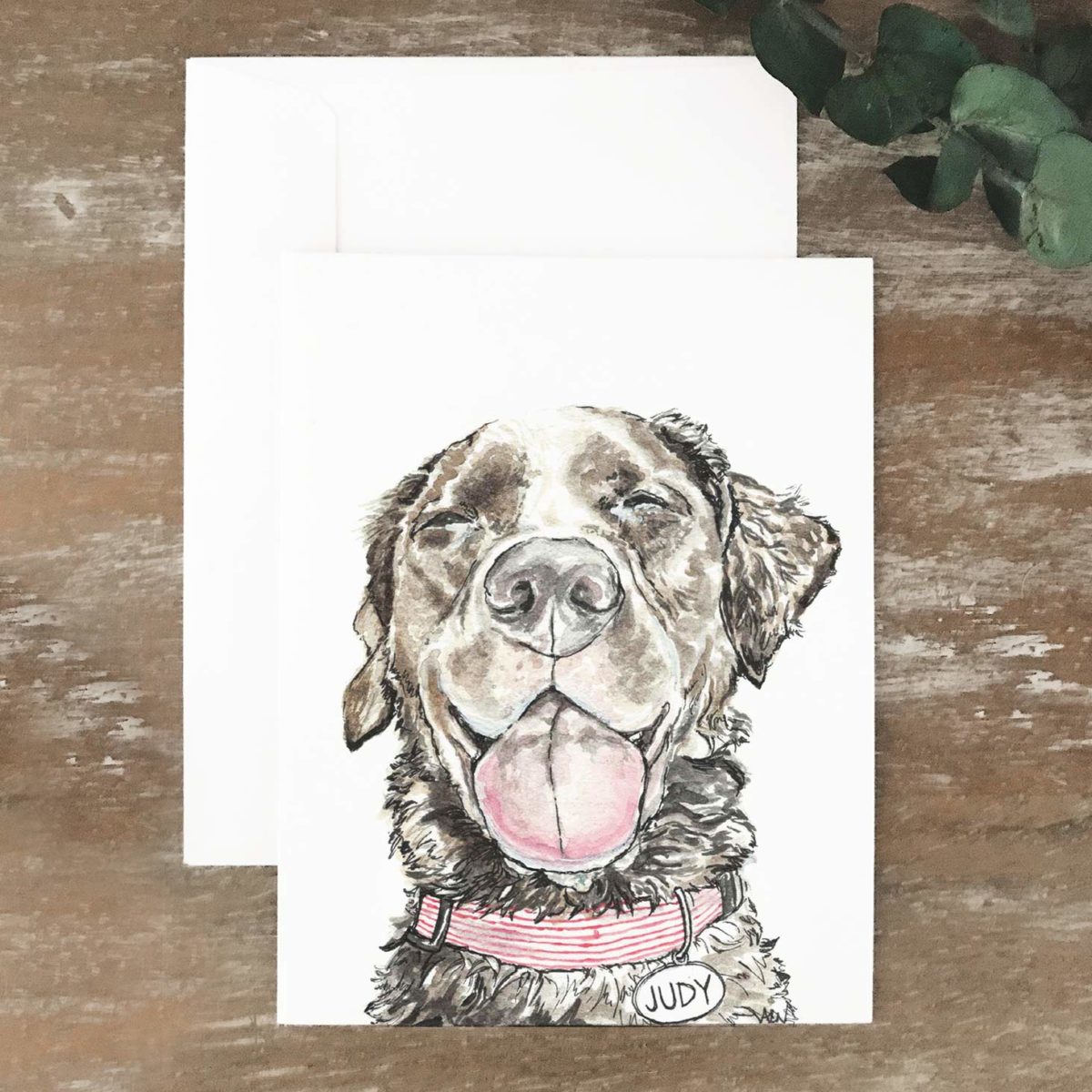 A2 greeting card of a chocolate lab