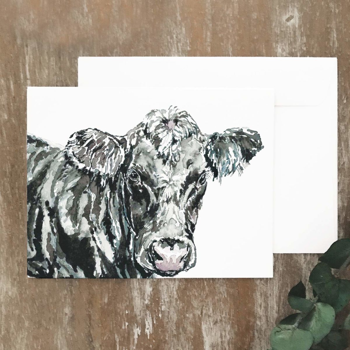 A2 greeting card of Ray the cow