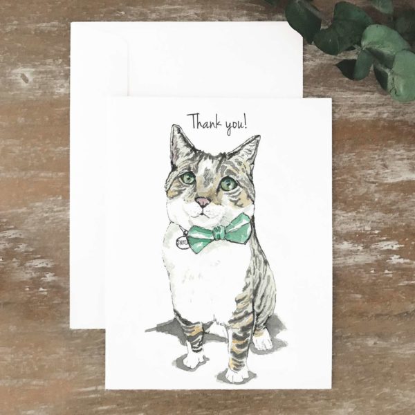 A2 greeting card of striped cat saying thank you