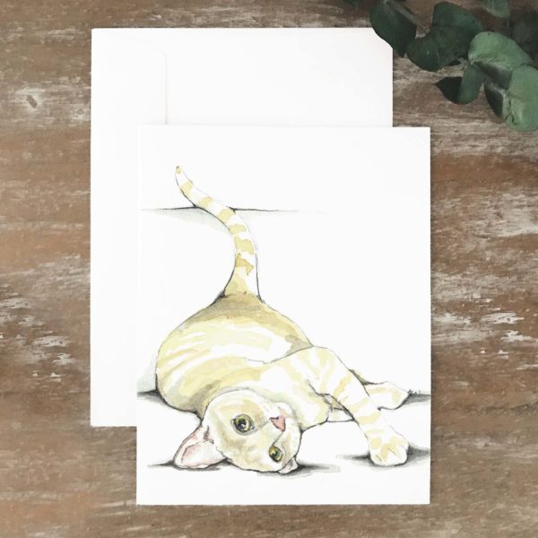A2 greeting card of yellow cat