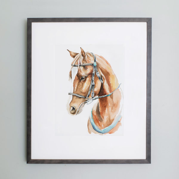 Watercolor of horse in gray frame