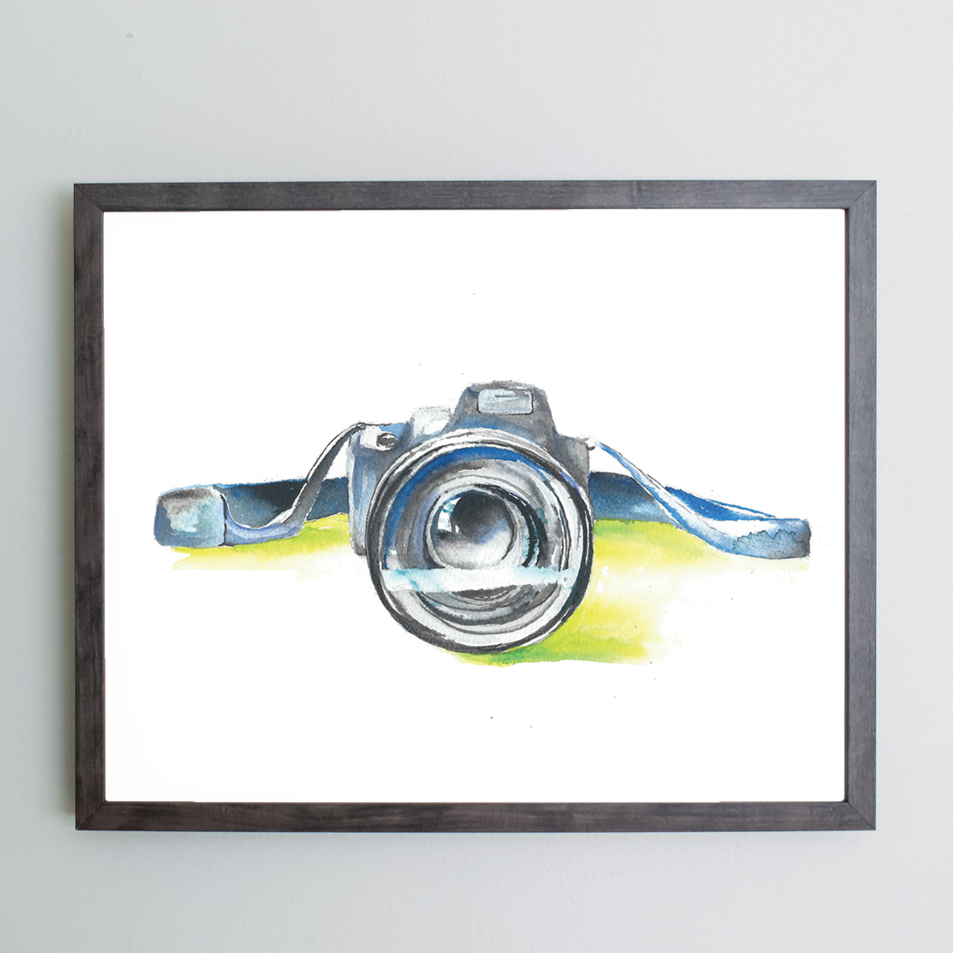 Watercolor camera in gray frame