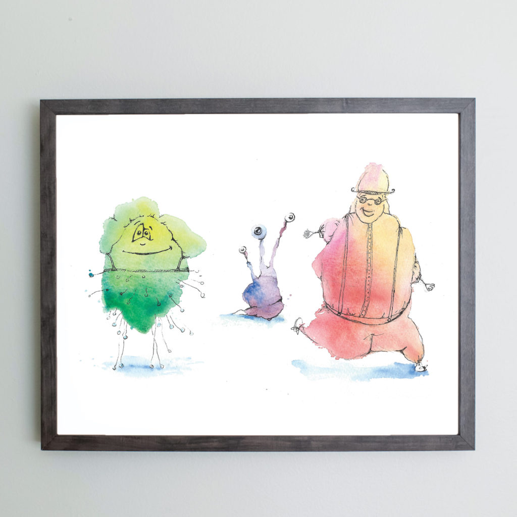 Image of watercolor blob characters in frame