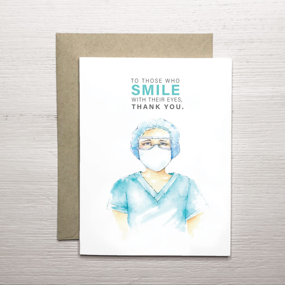 A2 greeting card with white nurse and thank you tagline