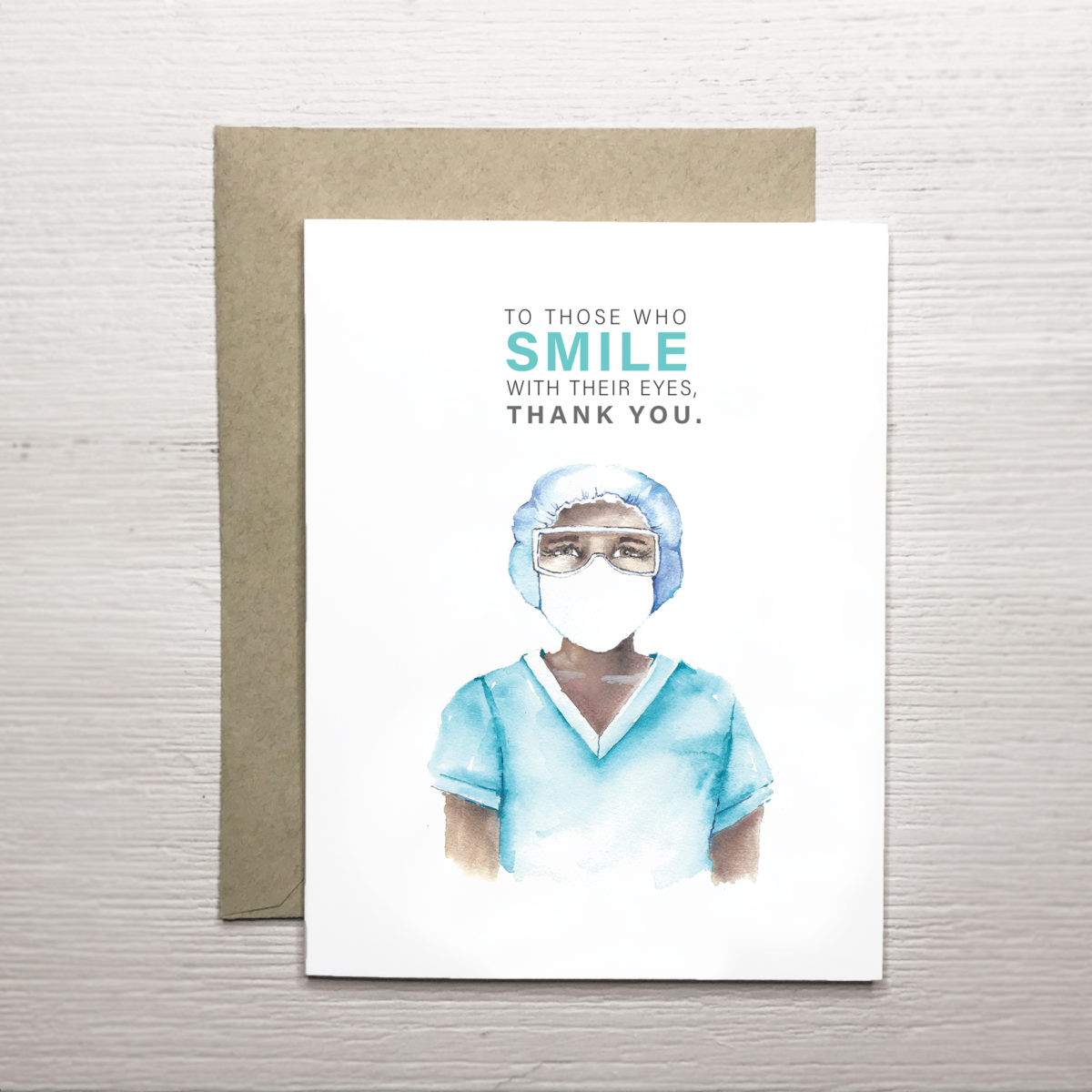 A2 greeting card with black nurse and thank you tagline