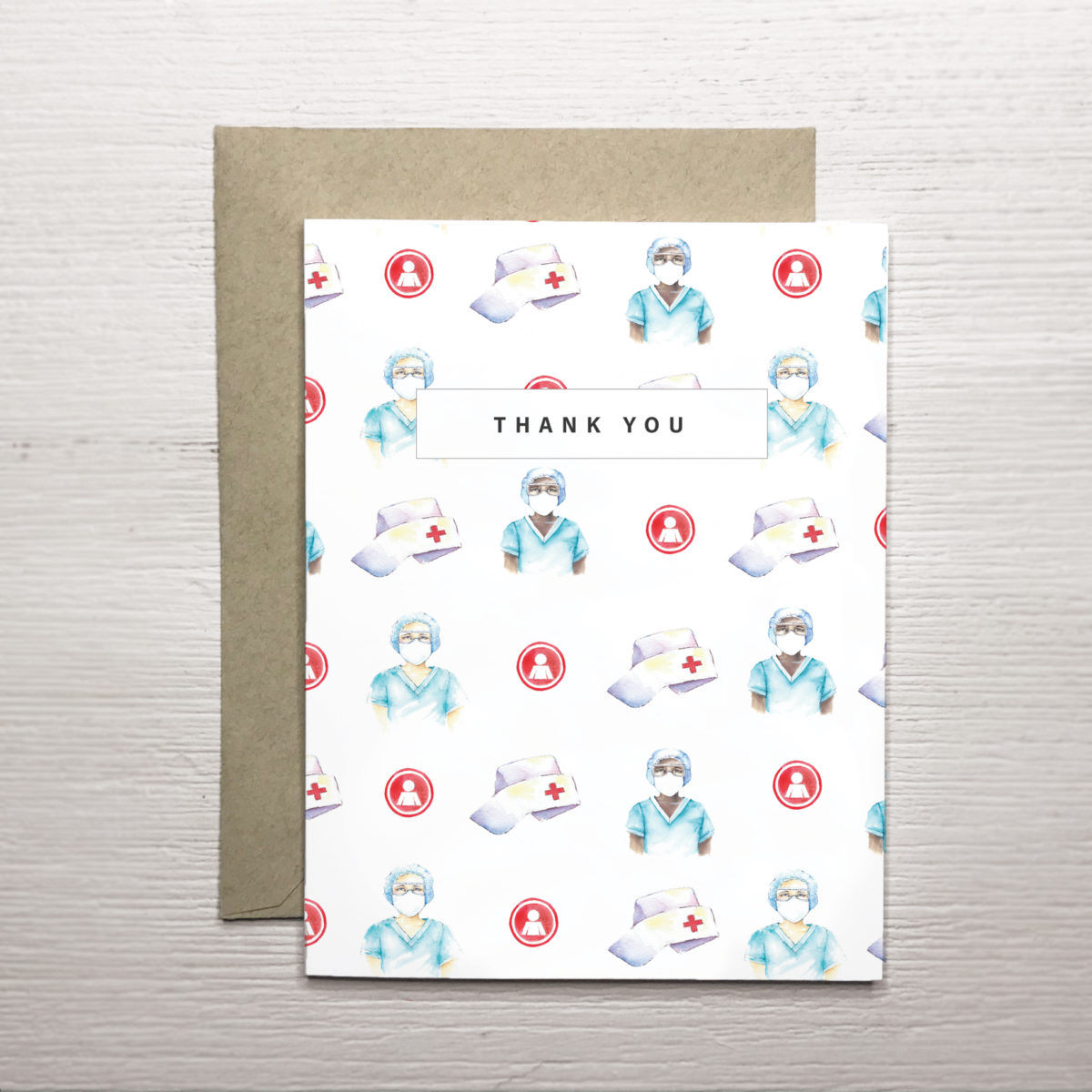 A2 greeting card with nurse pattern and thank you
