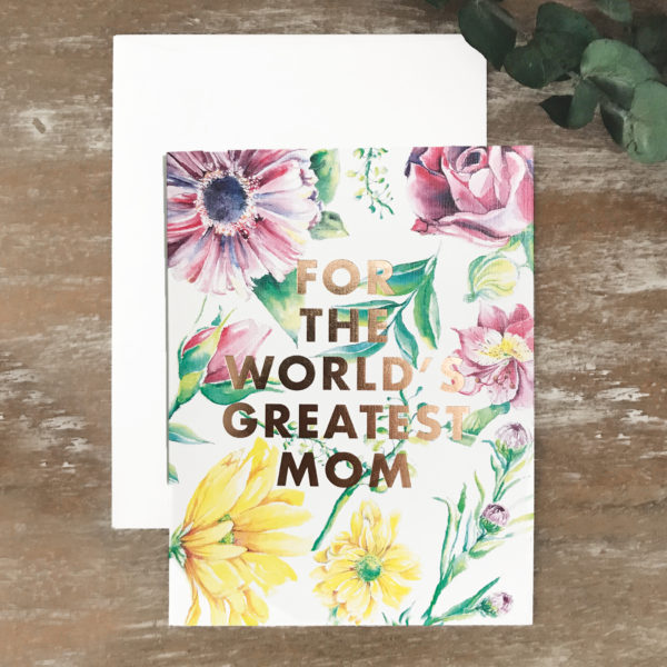 A2 greeting card with flowers and metallic print