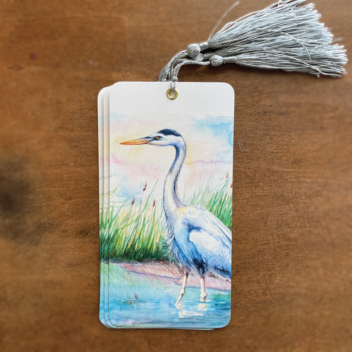 Photo of blue heron bookmark